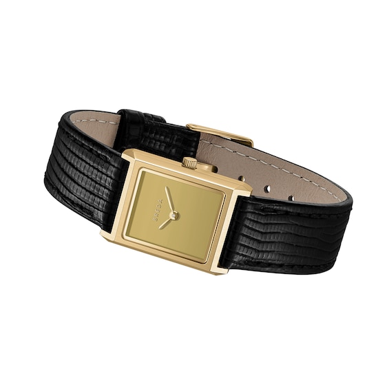Ladies' Breda Virgil 18K Gold-Plated Stainless Steel Watch with Gold-Tone Dial and Black Leather Strap (Model: 1765d)