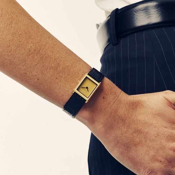 Ladies' Breda Virgil 18K Gold-Plated Stainless Steel Watch with Gold-Tone Dial and Black Leather Strap (Model: 1765d)