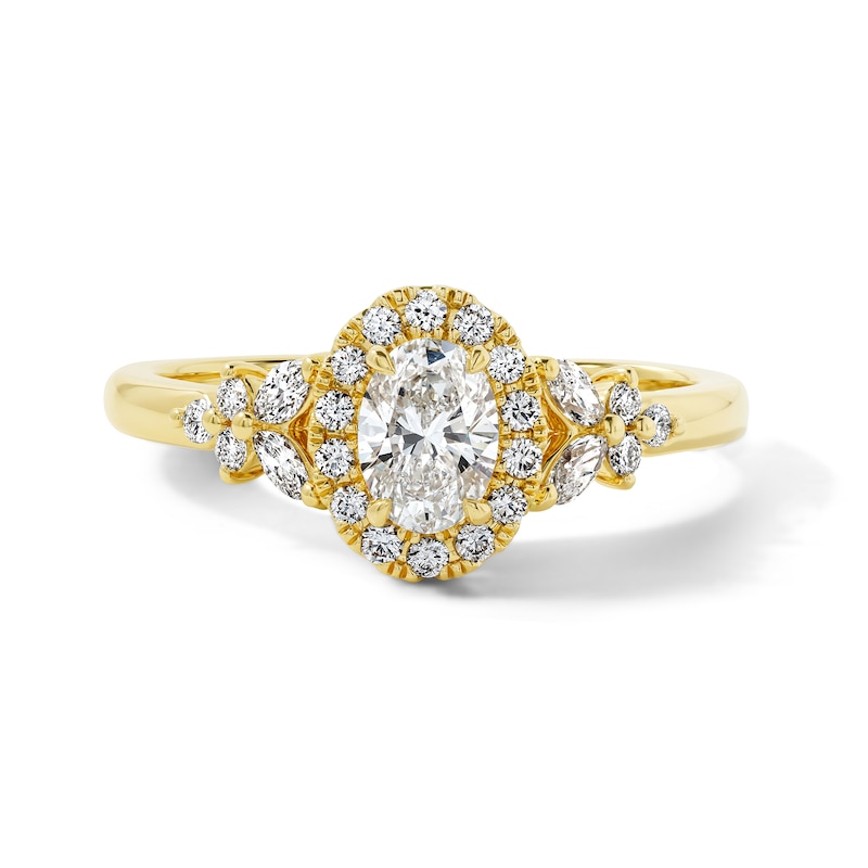 Main Image 1 of Vera Wang Love 3/4 CT. T.W. Certified Oval Diamond Floral Engagement Ring in 14K Gold (I/SI2)