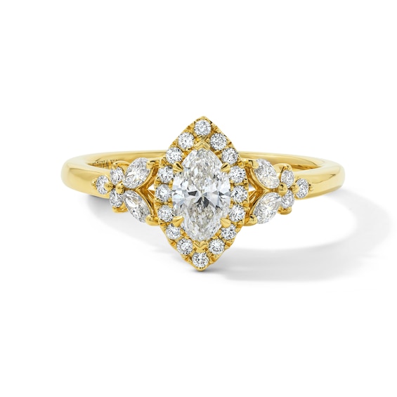 Vera Wang Love Collection 3/4 CT. T.w. Certified Marquise-Cut Diamond Floral Engagement Ring in 14K Gold (I/Si2)