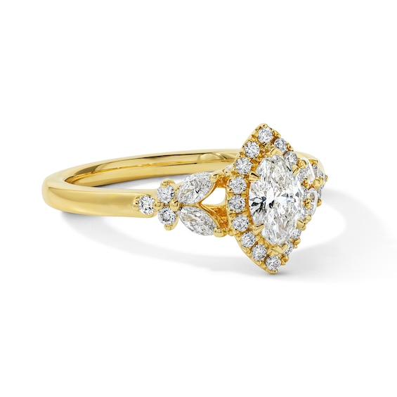 Vera Wang Love Collection 3/4 CT. T.w. Certified Marquise-Cut Diamond Floral Engagement Ring in 14K Gold (I/Si2)