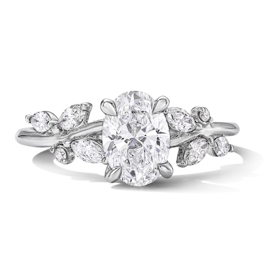 Romantic Vine 1-1/3 CT. T.W. Certified Oval Diamond Engagement Ring in 14K White Gold (I/I1)