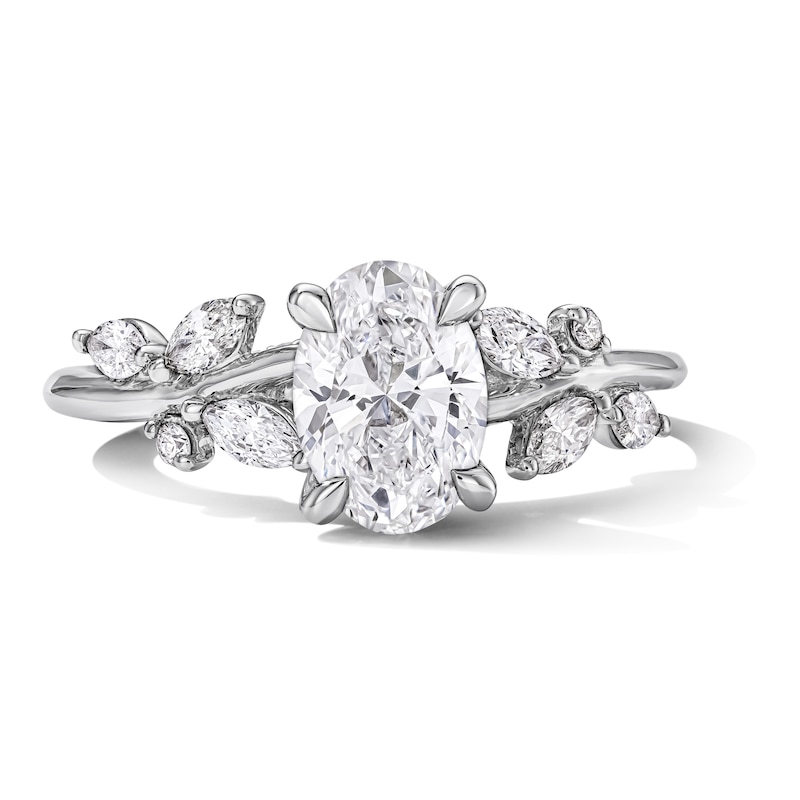 Main Image 1 of Romantic Vine 1-1/3 CT. T.W. Certified Oval Diamond Engagement Ring in 14K White Gold (I/I1)