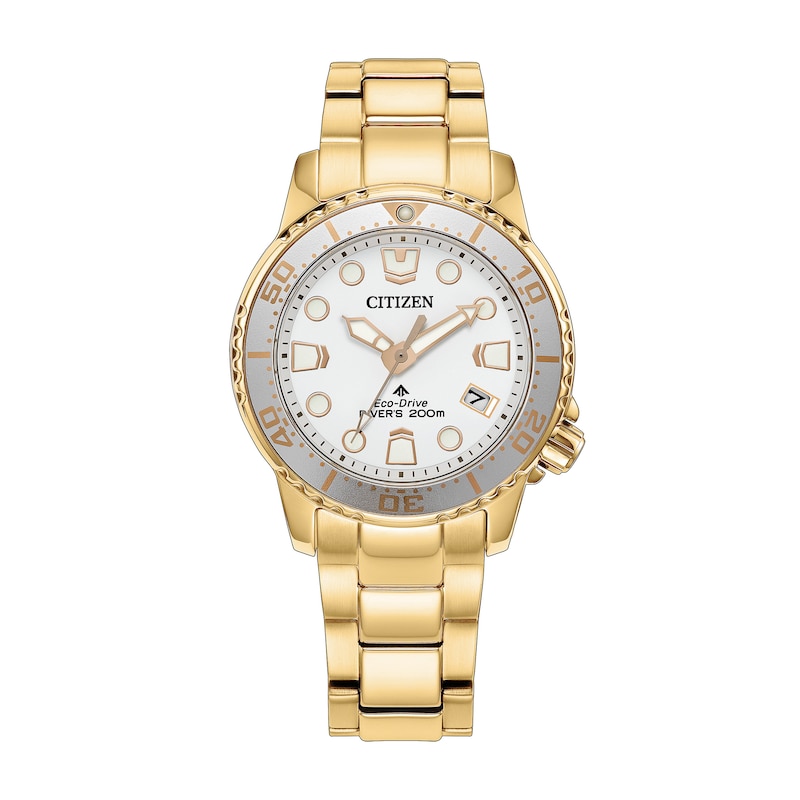 Main Image 1 of Ladies' Citizen Promaster Dive Gold-Tone IP Stainless Steel Watch with White Dial (Model: EO2029-54A)
