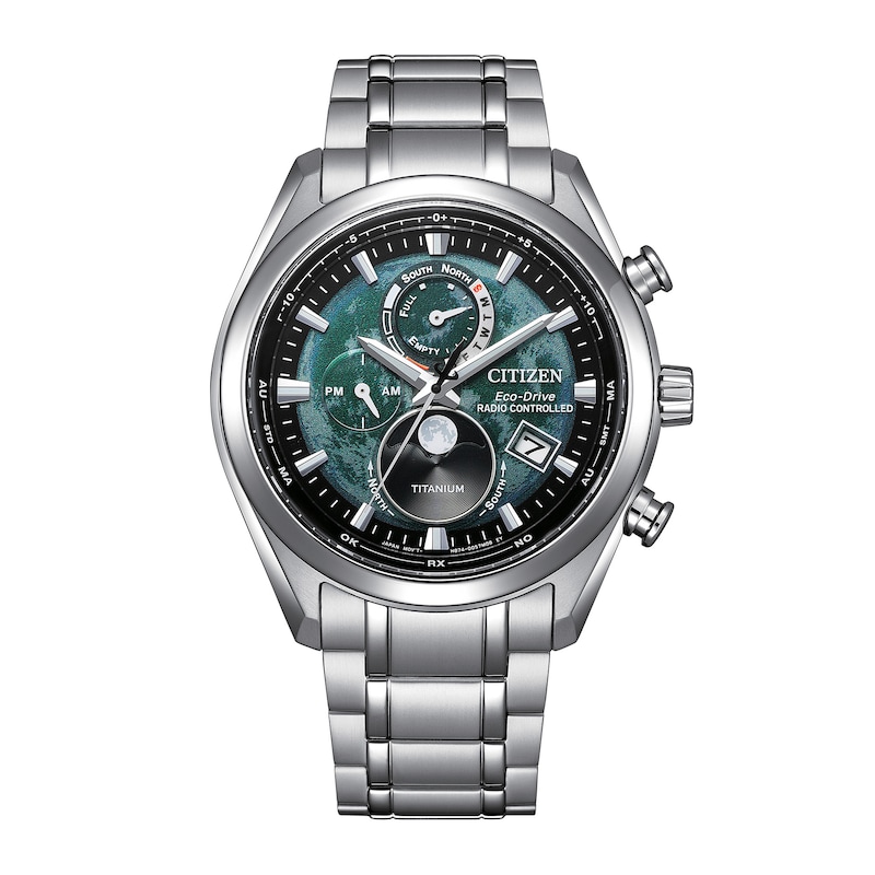 Main Image 1 of Men's Citizen Tsuki-yomi A-T Titanium Chronograph Watch with Green Dial (Model: BY1010-81Z)