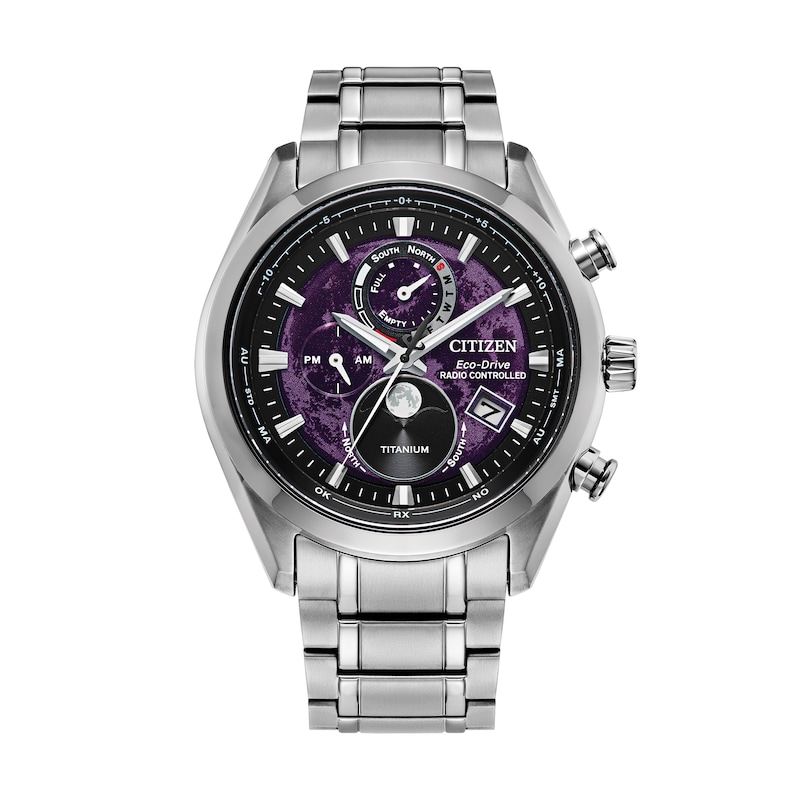 Main Image 1 of Men's Citizen Tsuki-yomi A-T Titanium Chronograph Watch with Purple Dial (Model: BY1010-57X)