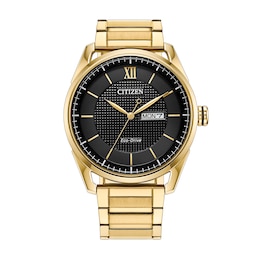 Men's Citizen Dress Classic Gold-Tone IP Stainless Steel Watch with Black Dial (Model: AW0089-52E)