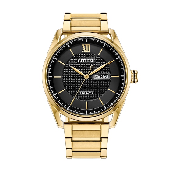 Men's Citizen Dress Classic Gold-Tone IP Stainless Steel Watch with Black Dial (Model: Aw0089-52E)