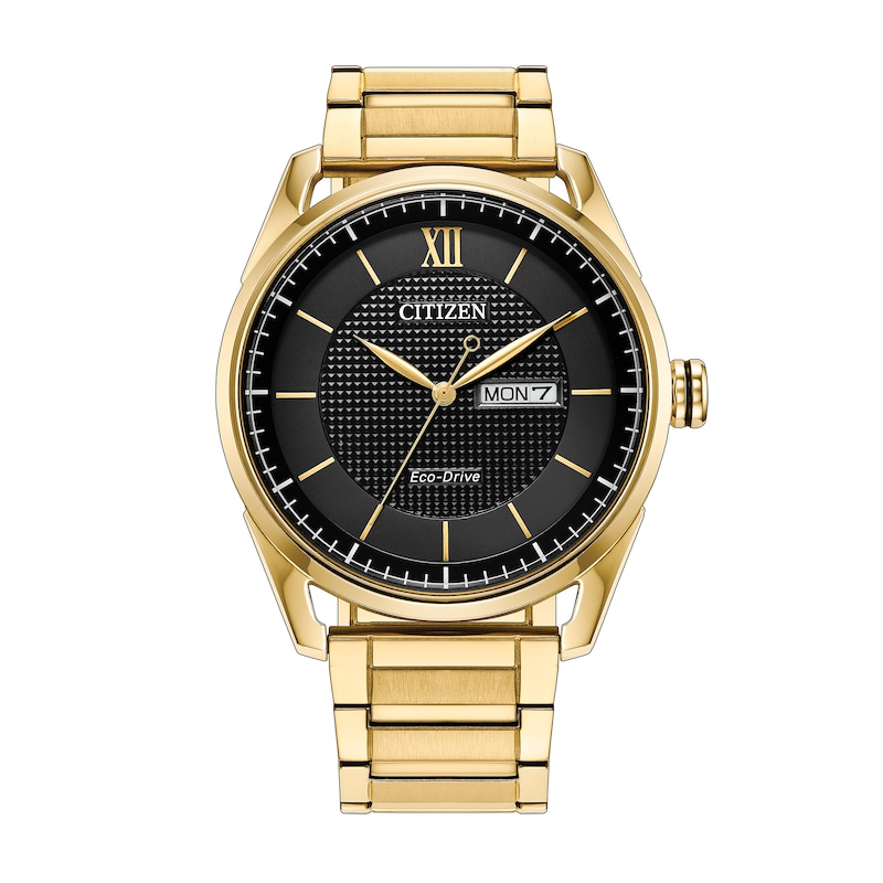 Main Image 1 of Men's Citizen Dress Classic Gold-Tone IP Stainless Steel Watch with Black Dial (Model: AW0089-52E)