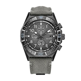 Men's Citizen Sport Casual Nighthawk Chrono Gray IP Stainless Steel Watch with Nylon Strap (Model: CA0897-04H)