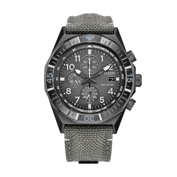 Men's Citizen Sport Casual Nighthawk Chrono Gray IP Stainless Steel Watch with Nylon Strap (Model: Ca0897-04H)
