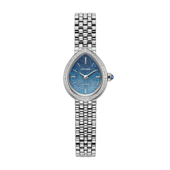Ladies' Citizen Mini L Rainell 1/6 CT. T.w. Diamond Stainless Steel Watch with Blue Dial (Model: Ex1540-58L)