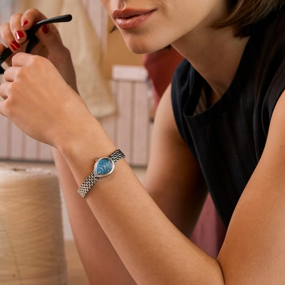 Ladies' Citizen Mini L Rainell 1/6 CT. T.w. Diamond Stainless Steel Watch with Blue Dial (Model: Ex1540-58L)