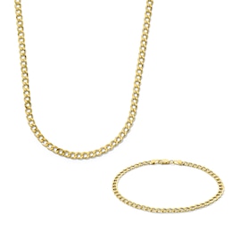 4.1mm Curb Chain Necklace and Bracelet Set in Hollow 10K Gold