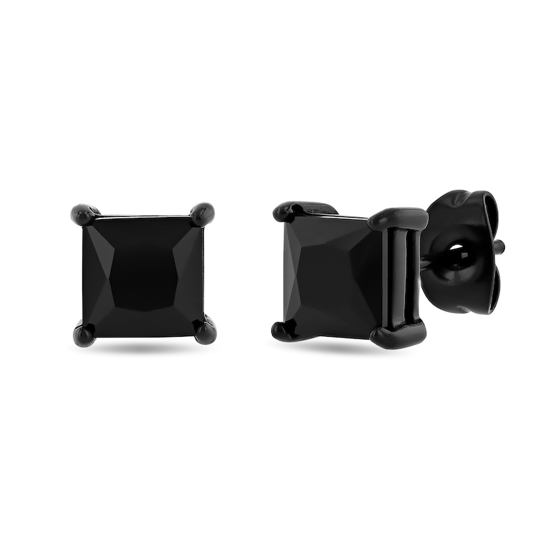 Main Image 1 of Square-Cut Black Spinel Solitaire Earrings in Black Ion-Plated Stainless Steel