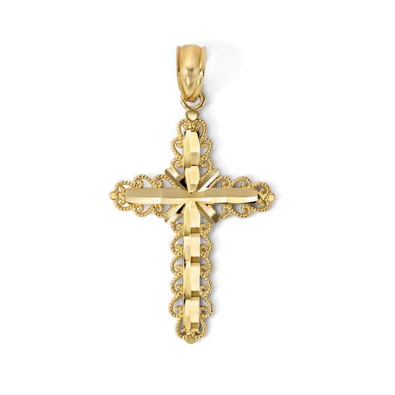 Diamond-Cut Milgrain Cross Charm in 10K Gold