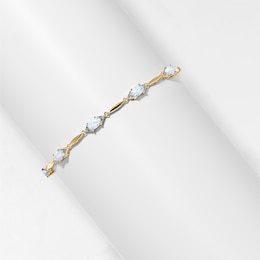 Oval Lab-Created Opal and Diamond Accent Bracelet in Sterling Silver with 18K Gold Plate - 7.25"