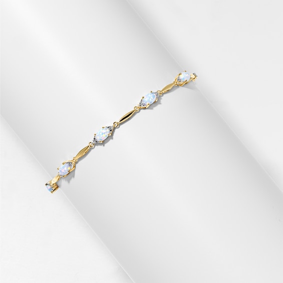 Oval Lab-Created Opal and Diamond Accent Bracelet in Sterling Silver with 18K Gold Plate - 7.25"