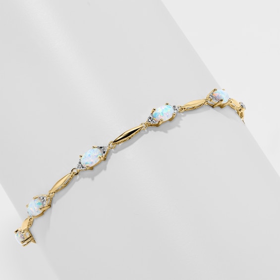 Oval Lab-Created Opal and Diamond Accent Bracelet in Sterling Silver with 18K Gold Plate - 7.25"