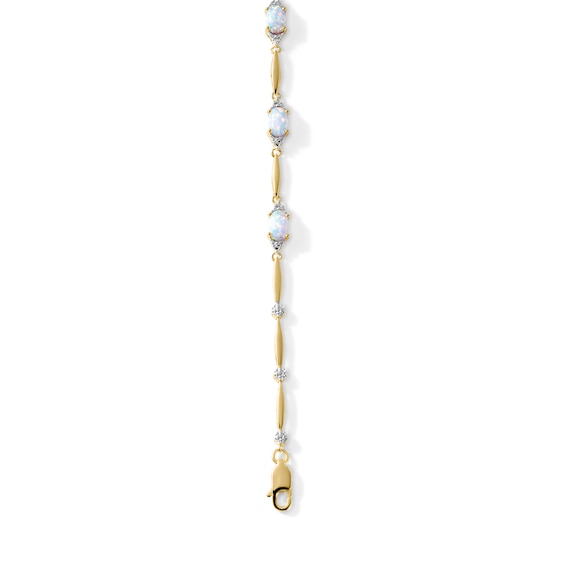 Oval Lab-Created Opal and Diamond Accent Bracelet in Sterling Silver with 18K Gold Plate - 7.25"