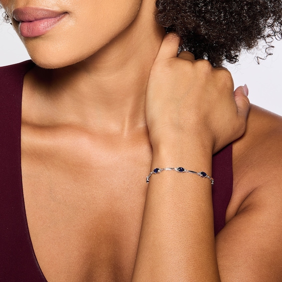 Oval Lab-Created Ruby and Diamond Accent Bracelet in Sterling Silver with 18K Gold Plate - 7.25"