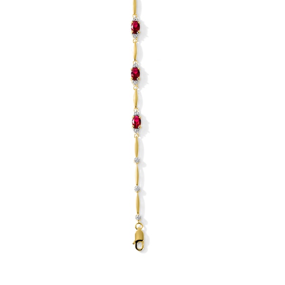 Oval Lab-Created Ruby and Diamond Accent Bracelet in Sterling Silver with 18K Gold Plate - 7.25"