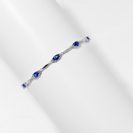 Oval Blue Lab-Created Sapphire and Diamond Accent Bracelet in Sterling Silver - 7.25"