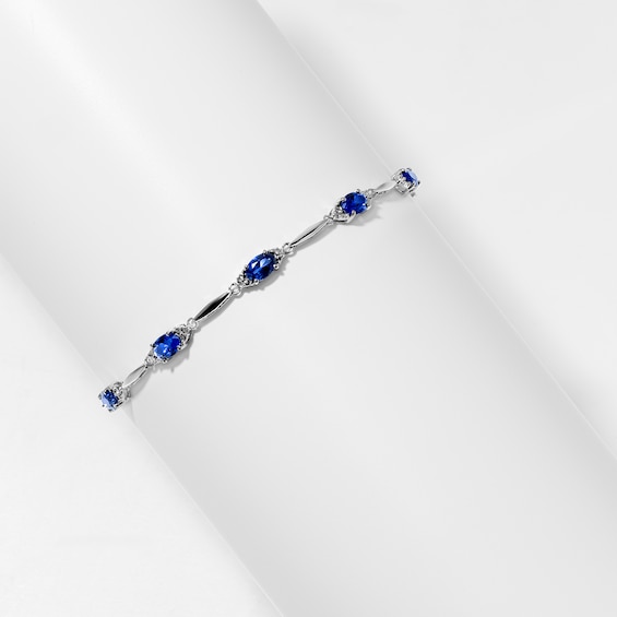 Oval Blue Lab-Created Sapphire and Diamond Accent Bracelet in Sterling Silver - 7.25"