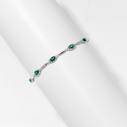 Oval Lab-Created Emerald and Diamond Accent Bracelet in Sterling Silver - 7.25"