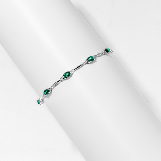 Oval Lab-Created Emerald and Diamond Accent Bracelet in Sterling Silver - 7.25"
