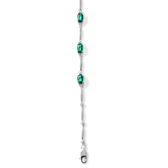 Oval Lab-Created Emerald and Diamond Accent Bracelet in Sterling Silver - 7.25"
