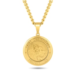 St. Christopher Medallion Necklace in Yellow Ion-Plated Stainless Steel - 24"