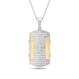 1/20 CT. T.W. Diamond Lord's Prayer Dog Tag Necklace in Stainless Steel and Yellow Ion Plate - 24"