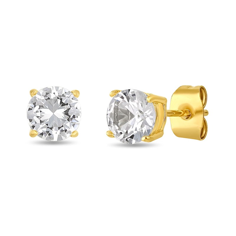 Main Image 1 of Lab-Created Sapphire Solitaire Earrings in Yellow Ion-Plated Stainless Steel