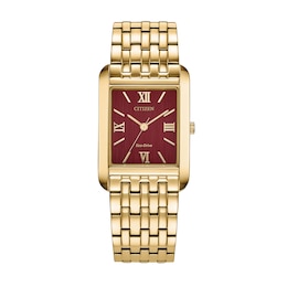 Men's Citizen Dress Classic Gold-Tone IP Stainless Steel Watch with Red Dial (Model: BJ6572-54X)