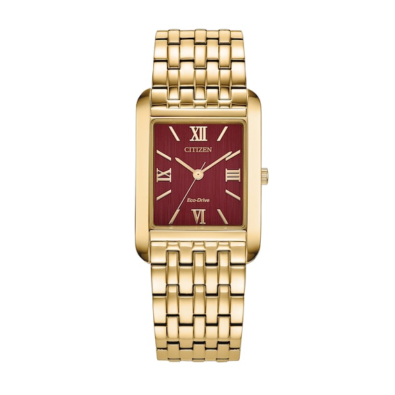 Men's Citizen Dress Classic Gold-Tone IP Stainless Steel Watch with Red Dial (Model: Bj6572-54X)