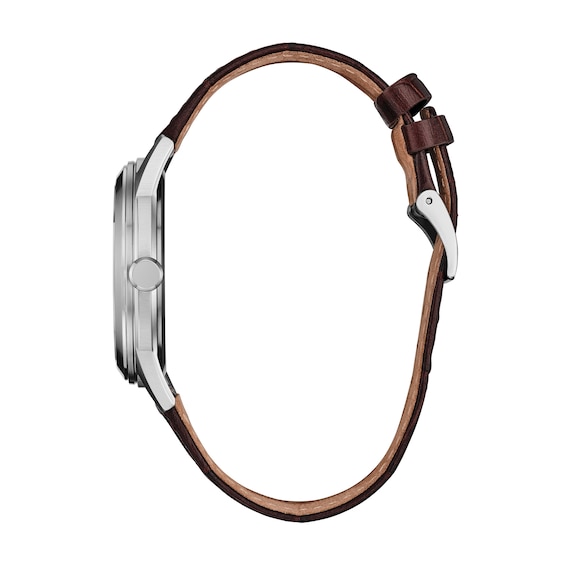 Men's Citizen Rolan Stainless Steel Watch with Salmon Pink Dial and Brown Leather Strap (Model: Aw2110-14Z)