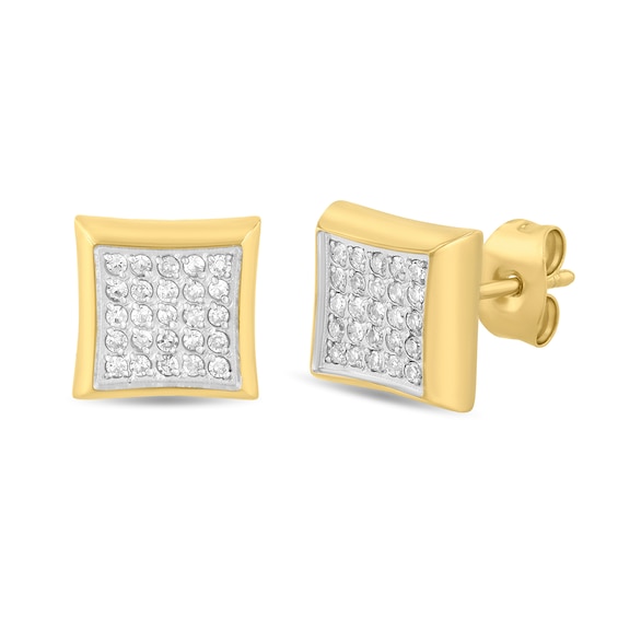 1/4 CT. T.W. Multi-Diamond Square Stud Earrings in Stainless Steel with Yellow Ion Plate