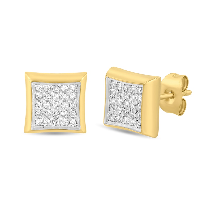 Main Image 1 of 1/4 CT. T.W. Multi-Diamond Square Stud Earrings in Stainless Steel with Yellow Ion Plate