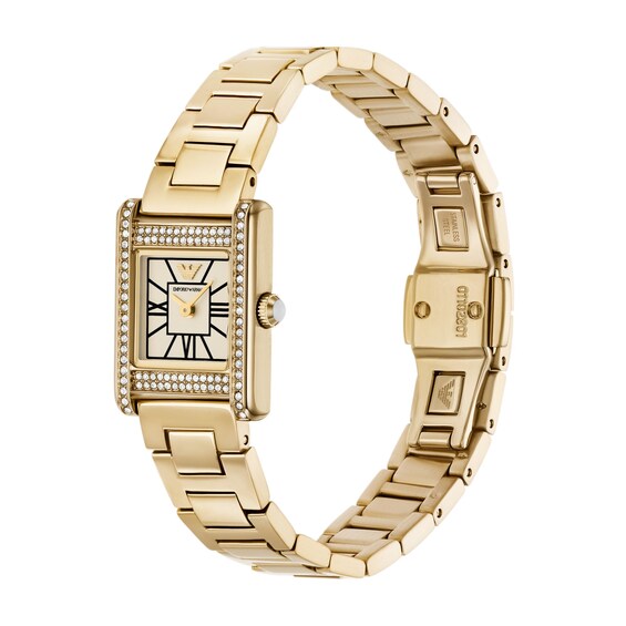 Ladies' Emporio Armani Gold-Tone Stainless Steel Watch with Cream Dial and Crystal Bezel (Model: Ar11795)
