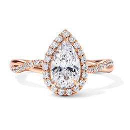 1-1/3 CT. T.W. Certified Pear-Shaped Lab-Grown Diamond Frame Engagement Ring in 14K Rose Gold (F/VS2)