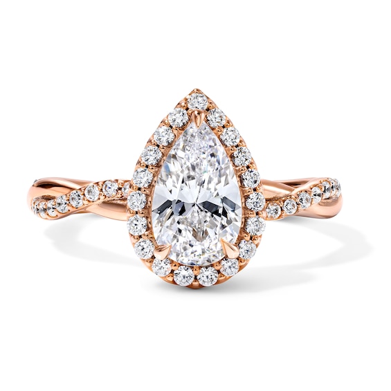 1-1/3 CT. T.w. Certified Pear-Shaped Lab-Grown Diamond Frame Engagement Ring in 14K Rose Gold (F/Vs2)