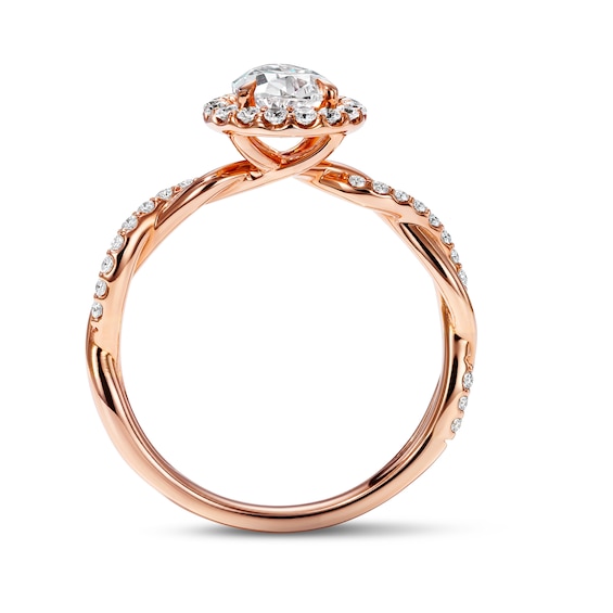 1-1/3 CT. T.w. Certified Pear-Shaped Lab-Grown Diamond Frame Engagement Ring in 14K Rose Gold (F/Vs2)