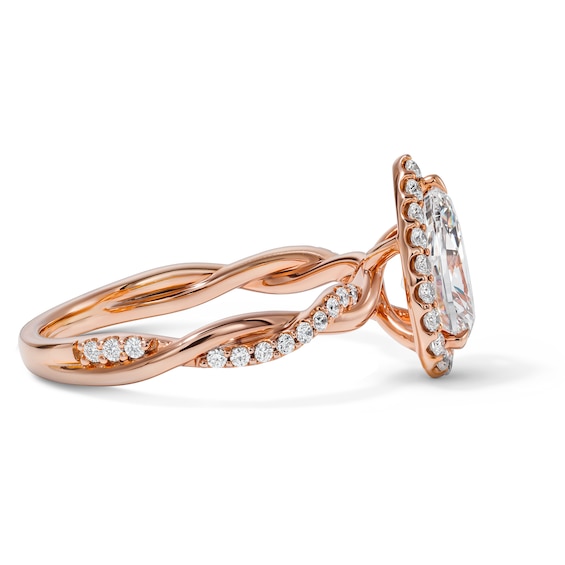 1-1/3 CT. T.w. Certified Pear-Shaped Lab-Grown Diamond Frame Engagement Ring in 14K Rose Gold (F/Vs2)