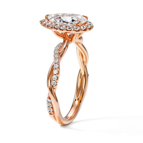 1-1/3 CT. T.w. Certified Pear-Shaped Lab-Grown Diamond Frame Engagement Ring in 14K Rose Gold (F/Vs2)