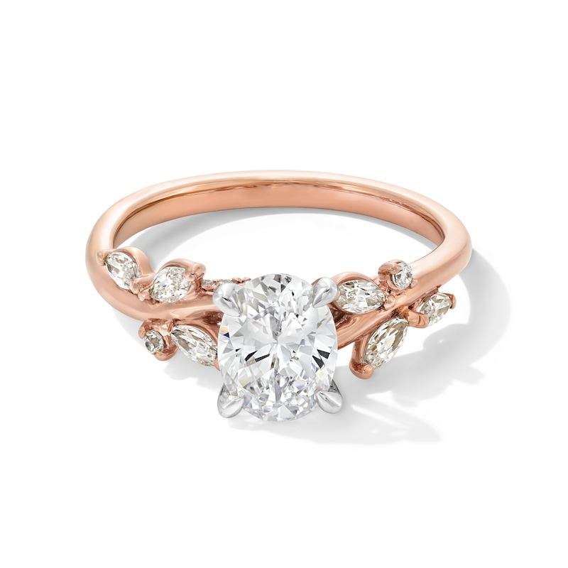 Main Image 1 of Romantic Vine 1-1/3 CT. T.W. Certified Oval Diamond Engagement Ring in 14K Rose Gold (I/I1)