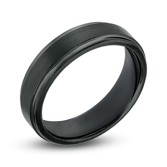 6.0mm Engravable Satin-Finish Wedding Band in Tungsten with Black Ion Plate