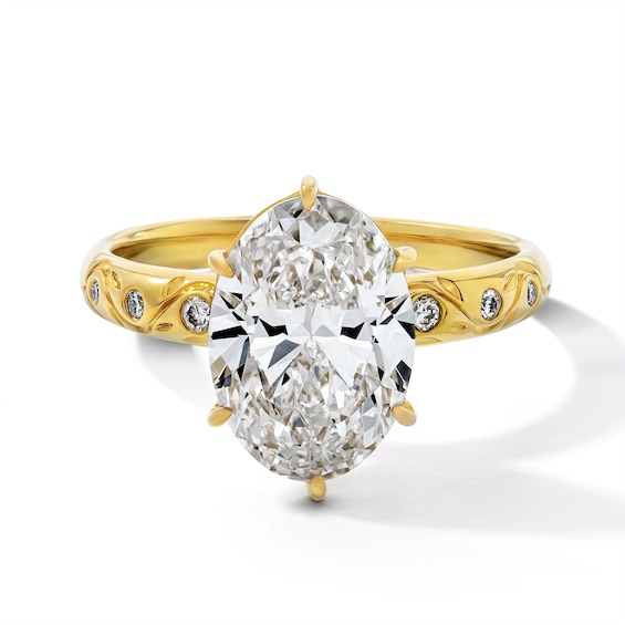 3 CT. T.w. Certified Oval Lab-Grown Diamond Vine Engagement Ring in 14K Gold (F/Vs2)