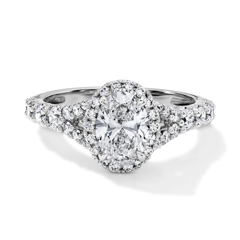 Main Image 1 of Classic Duet 1-3/4 CT. T.W. Certified Oval Lab-Grown Diamond Frame Engagement Ring in 14K White Gold (F/VS2)