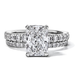 3 CT. T.W. Certified Radiant-Cut Lab-Grown Diamond Hidden Frame Bridal Set in 14K White Gold (F/VS2)